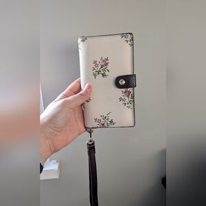 Coach Floral Wristlet in Cream and Black
